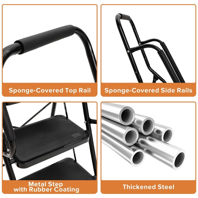 BOCOM 3 Step Ladder, Lightweight Portable Folding Sturdy Iron Step