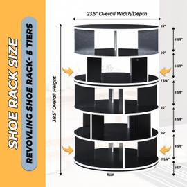 Kings Brand Furniture - 5-Tier Rotating Shoe Rack, 360° Revolving Lazy Susan Spinning Shoe Rack Tower Storage Organizer for Closet Entryway Bedroom Hallway, Black