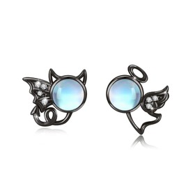 Angel and Devil Stud Earrings 925 Sterling Silver Moonstone Stud Earrings Jewellery Hypoallergenic Earrings Moonstone Earrings Christmas for Girls Women, Silver