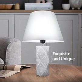 Levigo Ceramic Table Lamps Set of 2, 11" Bedside Lamps Modern Nightstand Lamp Desk Reading Lamp for Bedroom, Living Room, Office, 2 Bulbs Included (White)