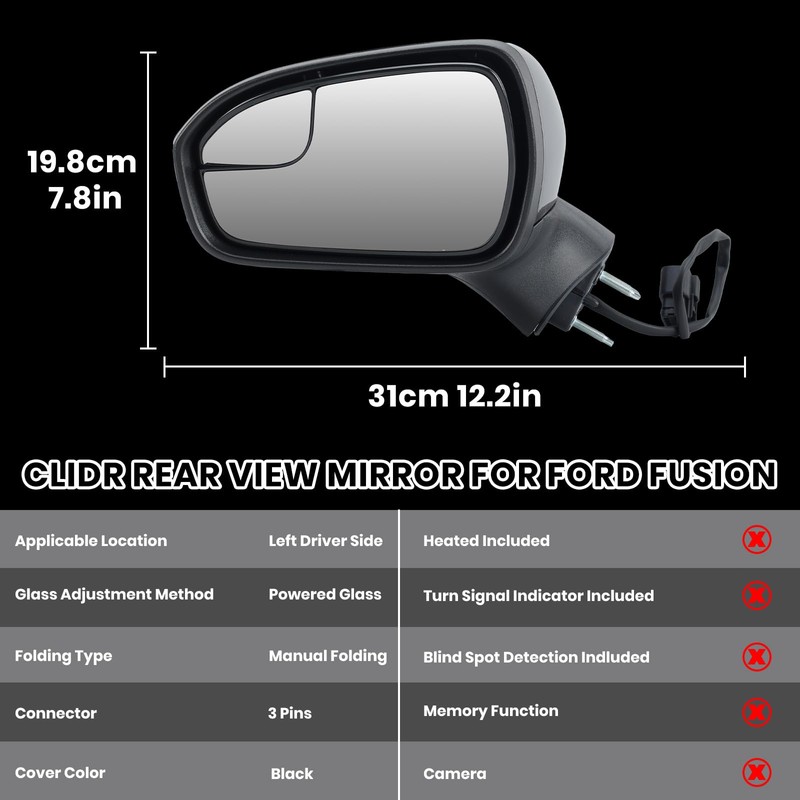 Clidr Driver Side Mirror Compatible with 2016 2017 2018 2019