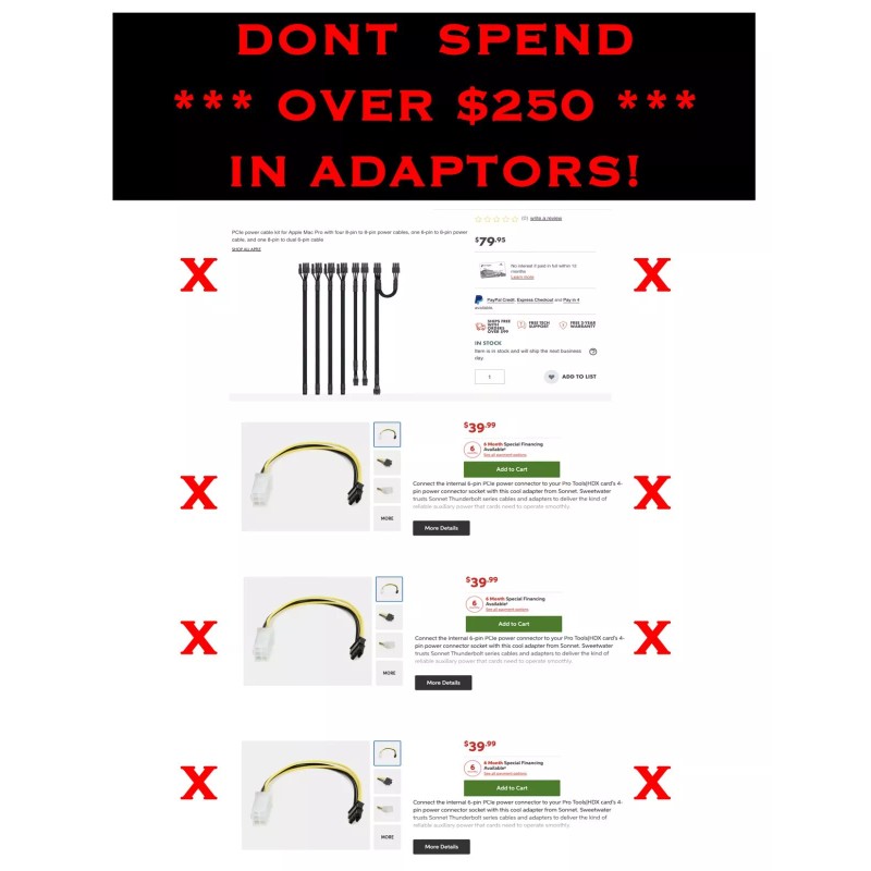 AVID HDX 2019+ PCIE Card Power Adapter Cable | MAC