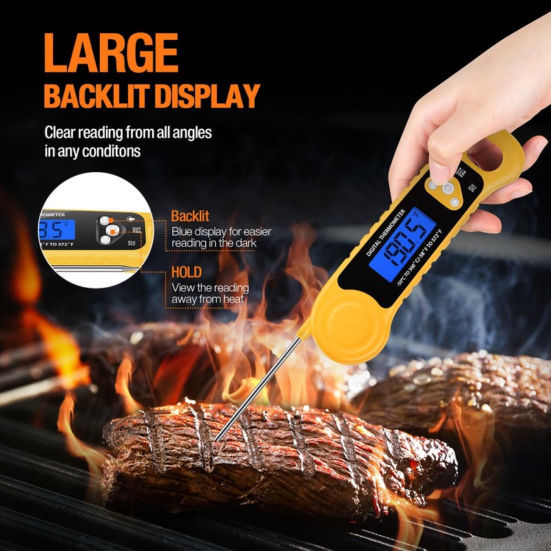 AMMZO Meat Thermometer Digital, Instant Read Food Thermometer Waterproof with