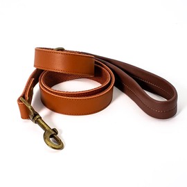 Leather Dog Leash - 4ft Heavy Duty Leather Leash for Dogs - Genuine Leather Dog Training Leash with Padded Handle - Stylish Pet Leash with Strong Metal Clip for Small, Medium, Large Dogs (Brown)
