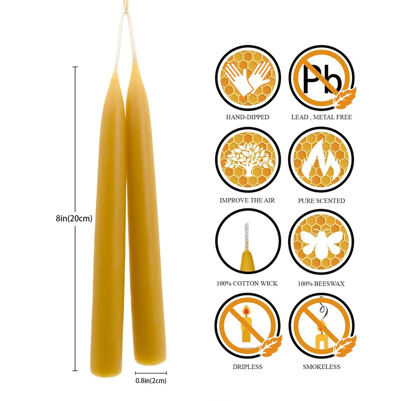 Natural Beeswax Taper Candles, DEYBBY Smokeless and Dripless Beeswax Candles,