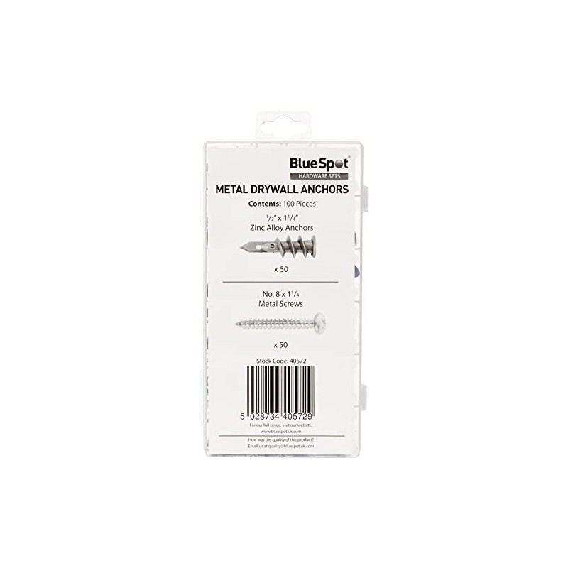 Blue Spot 40572 100 PCE Assorted Metal Drywall Anchor and
