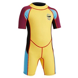 DIVE & SAIL Boys Short Sleeve Wetsuit One Piece Warm Swimsuit UV Protection Shorty Wetsuits Diving Swimming Suit Yellow S
