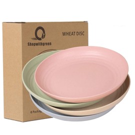 shopwithgreen 10 Inch Wheat Straw Deep Dinner Plates, Unbreakable Sturdy Plastic Dinner Plates, Microwave and Dishwasher Safe