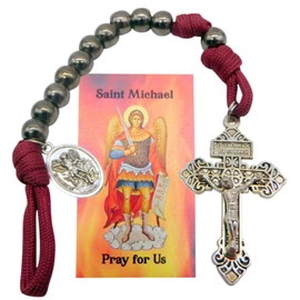 Westmon Works St Michael Rosary Chaplet Set Durable Paracord with Hematite Beads and Crucifix with a Saint Prayer Card