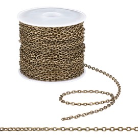 PH PandaHall 32.8ft Cross Chains Cable Chains for Cross Bracelet Necklace Making, Iron Chains for DIY Crafts Punk Style Accessories Jean Chain Keychain Making Diameter: 2mm, Antique Bronze