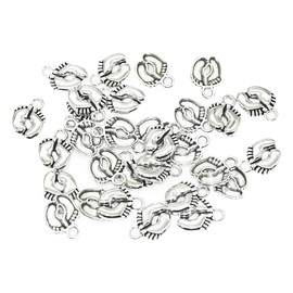 HugeDE 100 Pcs Small Footprint Charms Feet Shaped Charms Baby Foot Print Pendants Vintage Foot Charms Metal Cute Beads Charms for DIY Craft Silver