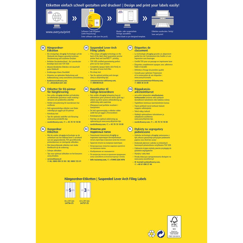 Avery Zweckform L4757-25 Folder Labels Suspension File Labels Long Wide