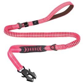 Raipult Correa elástica resistente para perro, 4 a 6 pies, correa táctica para perro con clip de rana y cinturón de seguridad para coche, correa reflectante para caminar con asas acolchadas para perros medianos y grandes, adecuada para niñas, color rosa