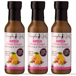 Simple Girl Citrus Ginger Salad Dressing and Marinade - Sugar Free, No Carb, Fat Free, and Gluten Free Dressings for Healthy Eating - 12 oz Bottle (3 Pack)