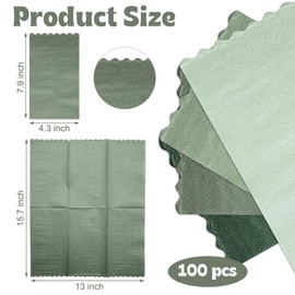 Zhanmai 100 Pack Cocktail Napkins 4.3 x 7.9 Inch Scalloped Napkins Beverage Napkins Gradient Color Paper Napkins with Scalloped Edges Thick Disposable Luncheon Napkins for Party Supplies (Sage Green)