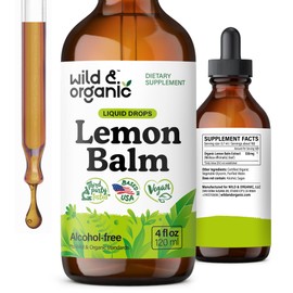 Wild & Organic Wild & Organic Lemon Balm Tincture - Mood Support Supplement - Melissa Lemon Balm Leaf Extract Drops - Vegan, Sugar & Alcohol-Free Calming Supplement - 4 fl oz
