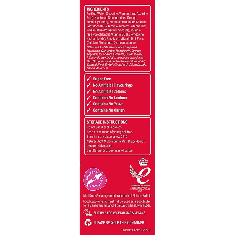Natures Aid Orange Flavour Multi-Vitamin Drops for Infants and Children,