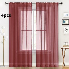 SpaceDresser - Cortinas traslúcidas de color burdeos, 4 paneles de bolsillo para barra, cortina semitransparente de 90 pulgadas de largo, cortinas de gasa filtrante de luz, para recámara, sala de