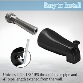 Luomorgo 1 Pc Bath Tub Spout with Diverter, Black Tub Spout Universal Fits 1/2" Copper Water Pipe, Bathroom Shower Bathtub Faucet Spout with Hex Wrench, Thread Tape
