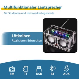 EIELE Multifunction Bluetooth Speaker FM Radio AUX Playback TF Playback Acoustic Level Indicator Dual Channel Speaker Soldering Kit Soldering Practice Kit Educational Transparent Speaker