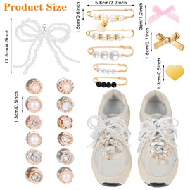 Qianyu 30 Pcs Socks Shoe Lace Charms for Sneakers Women Pearl Bows Socks Charms Pins Jewelry Charm Stylish DIY Faux Pearl Decorative Shoe Clips Decoration Charms for Girl Women Casual Shoes