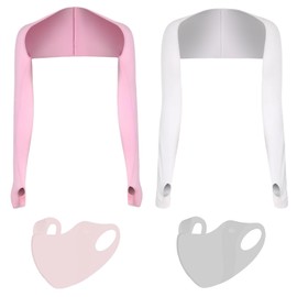 ExcellaElite 2pcs Sleeves for Under Dresses, Uv Protection Shawl Arm Sleeves, Shrugs for Women to Cover Arms with Mask*2 for Women's Golf Driving and Outdoor Sports (Pink/White)