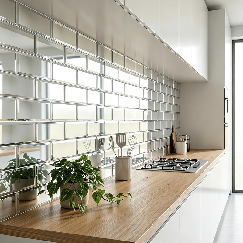 SODI MOSAIC 40-Pack Real Glass Mirror Subway Tiles, 3"x6" Beveled