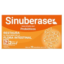 Sinuberase Probióticos en Suspensión 2 Billones de UFC 10 Ampolletas. Restaura el Equilibrio de la Flora Intestinal Alterado por Diarrea o Uso de...  