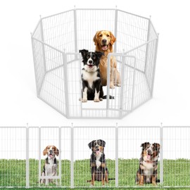 40 Inch 8 Panels Dog Playpen, Heavy Duty Metal Pet Fence for Indoor Outdoor, Camping, Yard, RV, Garden Fence, Privacy Yard, White