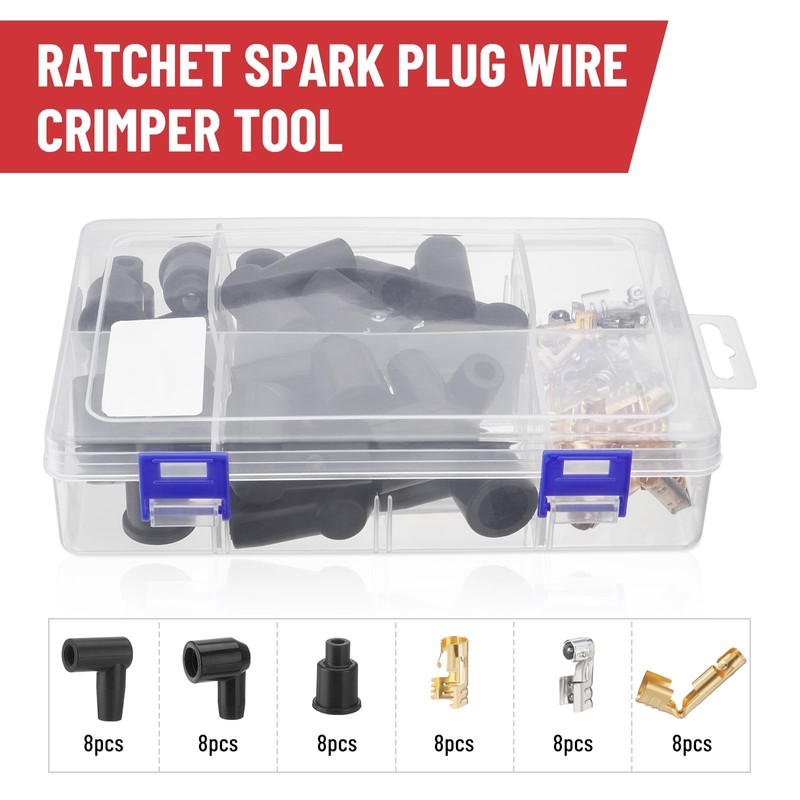 Ratchet Spark Plug Wire Crimping Tool Kit, 180 Degree/90 Degree/Straight