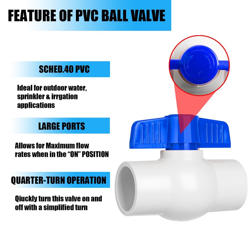 8PCS 3/4" PVC Ball Valve, Shut-Off Ball Valve Socket with