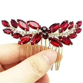 Qiansail Wedding Hair Side Combs Bridal Emerald Green Crystal Headpiece Rhinestone Hairpins Hair Accessories for Women and Girls (Red)