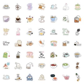 Bric Dodo Pack of 50 Time for Tea Stickers Car Laptop Phone Guitar Skateboard Motorcycle Bicycle Tea Time Stickers Set Vinyl Waterproof Aesthetic Stickers for Teenagers Children Adults
