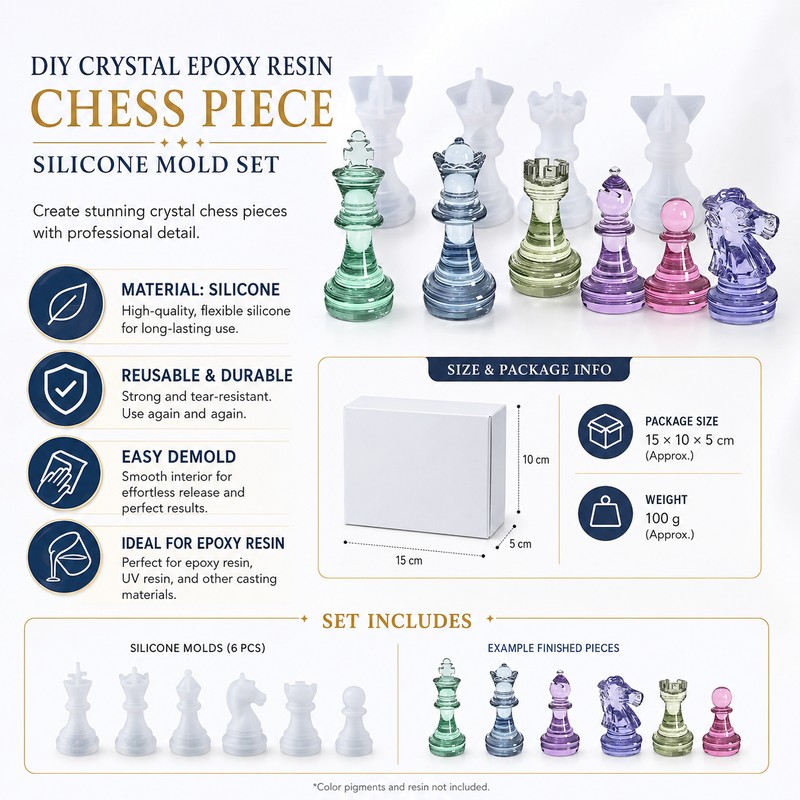 3D Chess Piece Silicone Mold for Resin Crafts – Reusable
