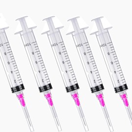 5 Pack 10ml 18 Gauge - Luer Lock 1ml 2.5ml 3ml 5ml 10ml 20ml with 25Ga, 23Ga, 22Ga, 21Ga, 18Ga Lab Consumables(Individually Sealed Wrapped)