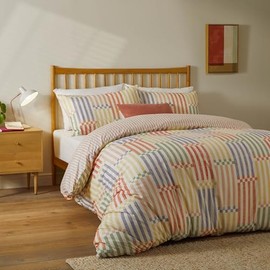 Duvet Day Madison Stripe Duvet Cover Set – Reversible Abstract Printed Bedding with Soft-Touch Fabric and Retro-Inspired Design (Multi/Apricot - Single)