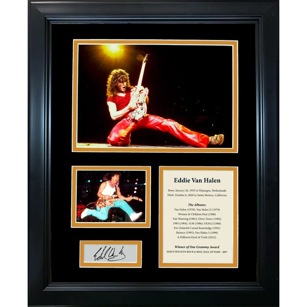 HOFSM.COM Hall of Fame Sports Memorabilia Framed Eddie Van Halen Facsimile Laser Engraved Signature Auto 12"x15" Music Photo Collage