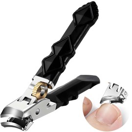 Stainless Steel Nail Clippers with 180° Wide-Mouth Bites, Splash-Proof Design, Safety Lock, Long Handle, Sharp for Thick Toenails, Portable Trimmer (Steel Oblique)