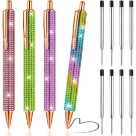 CZFLXLJ Bling Pens for Women, 4Pcs Colorful Rhinestone Glitter Pens and 8Pcs Black Ink Retractable Refills for Gifts and Office Supplies (0.7mm)