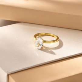 VISDIV 3CT Sterling Silver Engagement Rings AAAAA Cubic Zirconia CZ Wedding Promise Bands For Women Oval Solitaire Simulated Diamond Silver/Gold Size 5-10 (Gold, 8)