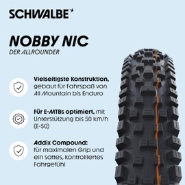 Schwalbe - Nobby Nic All MTB, Touring and Enduro Tubeless Folding Bike Tire | 27.5 x 2.8 | Performance Line, RaceGuard, Addix, Double Defense | Black
