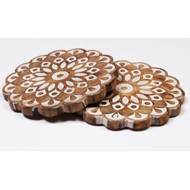 Set of 2 Round Mandala Wooden Trivet for Hot Pots and Pans Tea Pot Holders Hot Pads Modern Farmhouse Kitchen Counter Décor | Home Decor Ideas 8 Inch Diameter -MD25