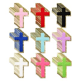 Quuztao 45 Pcs Cross Patches Iron on, Embroidery Gold Border Cross Patches