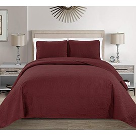 Fancy Collection 3pc King/California King Embossed Oversized Coverlet Bedspread Set Solid Burgundy New