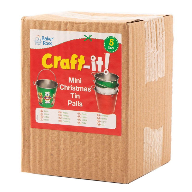Baker Ross AX302 Mini Christmas Tin Bucket - Pack of