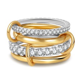 COOSLIM Gold Rings for Women Non Tarnish Stackable Rings Stack Set Silver Mixed Metal Statement Rings 18K Gold Plated Interlocking RingDainty Cubic Zirconia CZ Connected Band Thumb Ring Jewelry Gift for Women 7