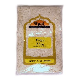 Rani Poha (Powa) Thin Cut (Flattened Rice) 14oz (400g) ~ All Natural, Salt-Free | Vegan | No Colors | Gluten Friendly | Indian Origin