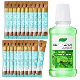 Fresh Mint Mouthwash 250ml,Mouthwash Set for Oral Care,Bad Breath,Alcohol-Free,Mint Mouthwash with 20 PcsTravel Size Coconut Mouthwash