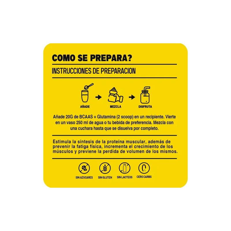 Aminoácidos Bcaas Glutamina Mr. Yellow 1kg Varios Sabores