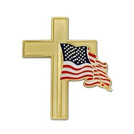 PinMart's American Flag Gold Cross Religious Military Patriotic Lapel Pin – 1 Piece